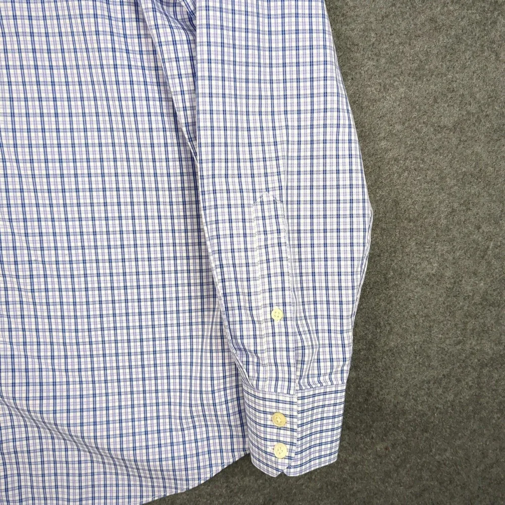 Banana Republic Mens Large Non-Iron Slim Fit Plaid Button Down Shirt Blue Purple